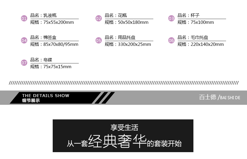 套裝規(guī)格與品名