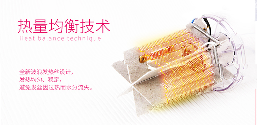熱量均衡技術，大面積均勻受熱，讓秀發柔順有光澤