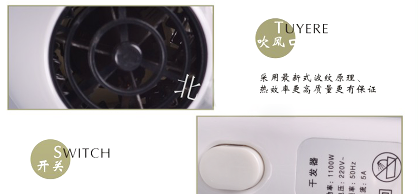 吹風(fēng)口采用最新波紋原理，熱效率高，品質(zhì)可靠